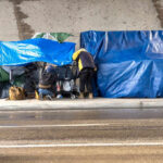 Newsom’s Homelessness Claims: Fact or Fiction? Two people with tarps and shopping carts outdoors