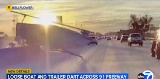Driver narrowly avoids disaster as loose boat darts across