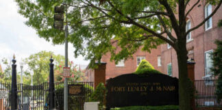 Entrance sign of Fort Lesley J. McNair, a military installation in Washington D.C.