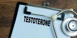 Clipboard with the word 'TESTOSTERONE' and a stethoscope