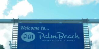 Welcome sign for Palm Beach International Airport