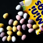 Budget Chocolate Beats Cadbury in Blind Test Colorful chocolate eggs scattered around a yellow packaging