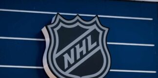 NHL logo displayed on a blue background
