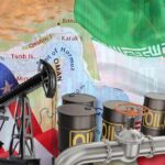 War’s Fourth Week: Energy Disruption Worsens An illustration featuring oil barrels, an oil pump, and flags of the USA and Iran over a map of the Middle East