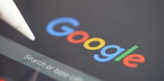 Close-up of a Google search interface on a tablet