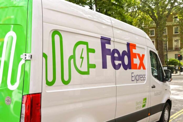 FedEx delivery van showcasing electric vehicle branding