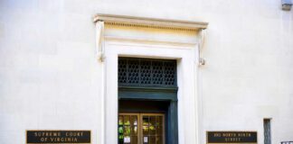 Entrance of the Supreme Court of Virginia with signage
