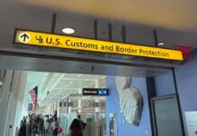 Sign for U.S. Customs and Border Protection at an airport