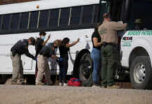 People being searched by border patrol officers