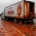 Semi truck leaks Frank’s Red Hot all along I-71 and into truck stop parking lot