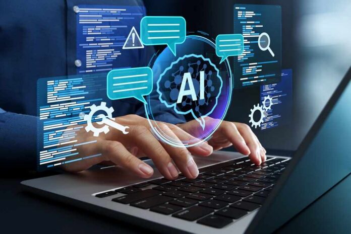 Vibe,Coding,Tool.,Ai,Assisted,Software,Development,And,Automated,Error Hands typing on a laptop with AI graphics overlay