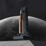 Rocket Exhaust Could Rewrite Lunar Science A rocket on a launch pad with the moon in the background