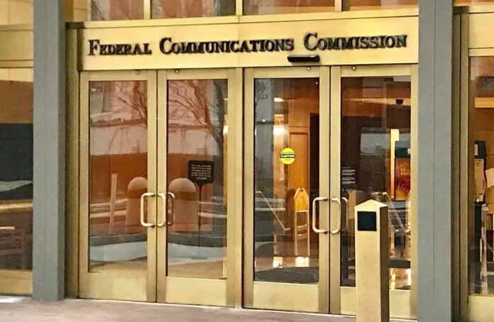 Federal Communications Commission building entrance with glass doors