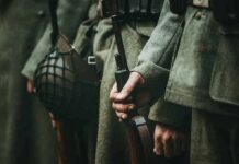Behind the Recruiting Pitch Was Something Much Darker Soldiers in wool uniforms holding rifles