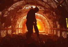Trump Pushes To Unlock America’s Buried Resources Miner silhouette using a jackhammer in a dimly lit tunnel
