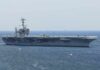 Iran’s Oil Lifeline Is Starting to Choke Aircraft carrier sailing at sea