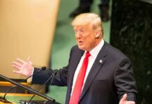 Trump’s Timing Lights Up 9/11 speaker in suit gestures at podium