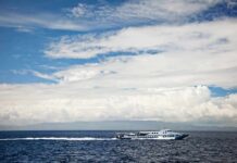 Countdown In Heavy Seas — 243 Missing White passenger boat cruising on open sea under cloudy sky