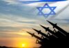 Heavy Bombs, Higher Stakes In Congress Israeli flag over missile silhouettes at sunset