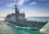 naval warship cruising on open sea