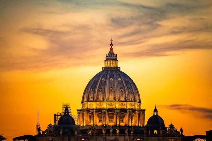 shutterstock_1175584342-1 St. Peter's Basilica dome at sunset