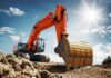 orange excavator digging at a construction site
