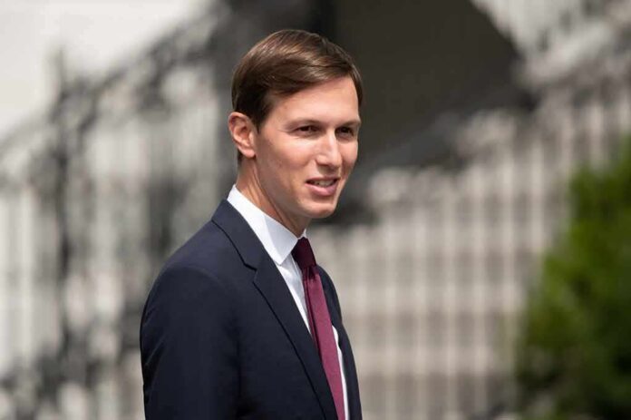 shutterstock_1816393259 Jared Kushner in a navy suit outdoors